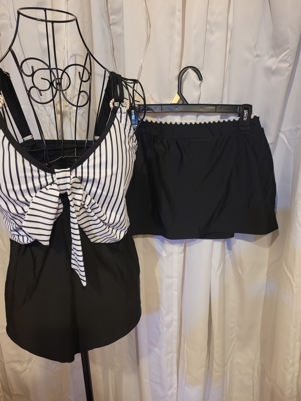 Amazon Black & White Striped Tie-Front Swim Romper with Skirt